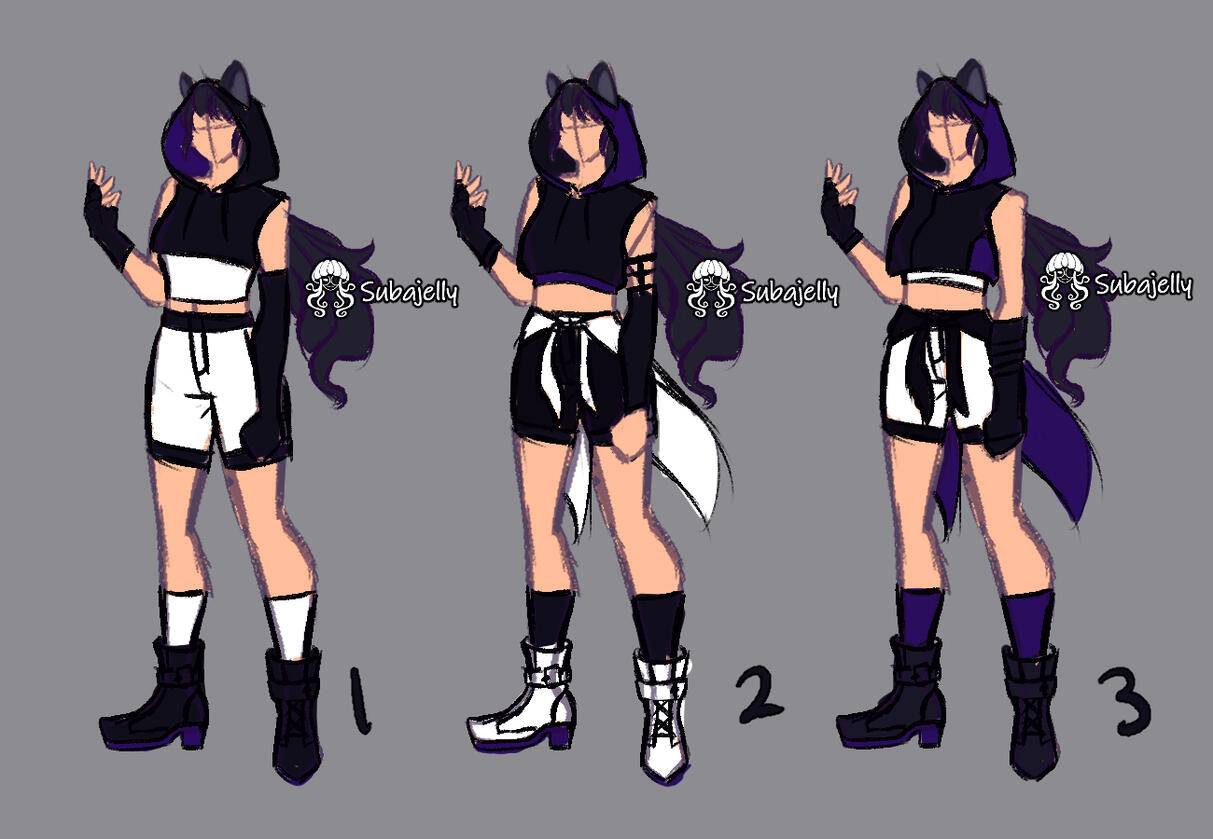 Blake Belladonna wears various crop-top combinations with shorts, a hip sash, arm bands and boots